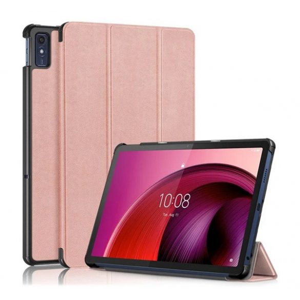 Carcasă în picioare, efect piele (FLIP activ, deschidere laterală, TRIFOLD, suport pentru desktop) ROSE GOLD Lenovo Tab M10 5G (TB-X607)