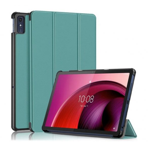 Carcasă în picioare, efect piele (FLIP activ, deschidere laterală, TRIFOLD, suport desktop) VERDE ÎNCHIS Lenovo Tab M10 5G (TB-X607)