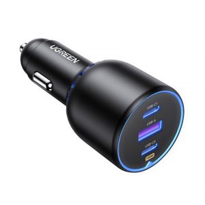 Încărcător auto UGREEN USB+2 prize tip C (130W, încărcător rapid PD 3.0) NEGRU