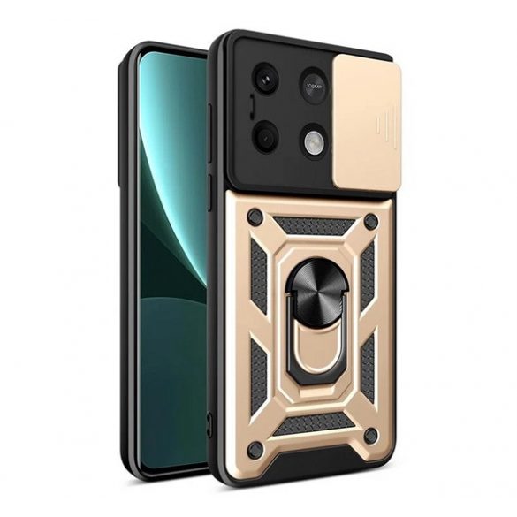 Defender protecțiede plastic pentru telefon (rezistent la șocuri, silicon interior, inel de reținere, protecțiede cameră) GOLD Xiaomi Redmi Note 13 5G