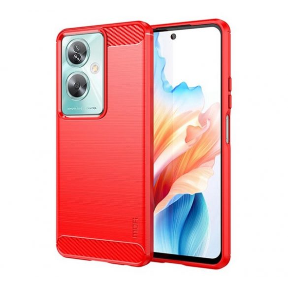 Protector de telefon din silicon MOFI (rezistenta la impact, colt cu perna de aer, periat, model carbon) RED Oppo A79 5G