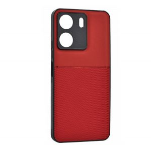 Protectie din plastic pentru telefon (cadru silicon, rezistenta la impact, magnetic, spate cu efect piele, dungi) RED Xiaomi Redmi 13C