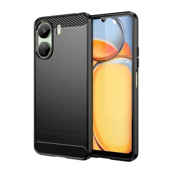 Husă silicon pentru telefon (rezistent la impact, călcâi pernă de aer, periat, model de carbon) negru Xiaomi Redmi 13C