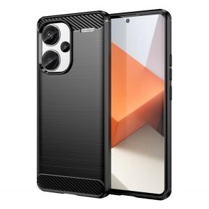 Protector de telefon din silicon (rezistenta la impact, colt cu perna de aer, periat, model carbon) NEGRU Xiaomi Redmi Note 13 Pro Plus 5G