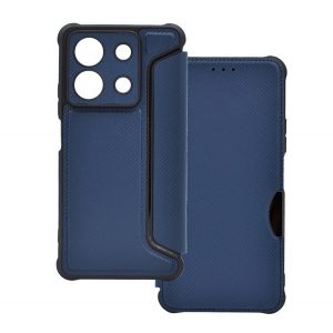 Carcasa in picioare, efect piele (FLIP, deschidere laterala, rezistenta la impact, colt cu perna de aer, protectie camera, model carbon) ALBASTRU INCHIS Xiaomi Redmi Note 13 5G