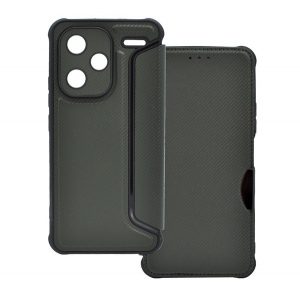 Carcasă staționară, efect piele (FLIP, deschidere laterală, rezistență la impact, colț cu pernă de aer, protecție pentru cameră, model carbon) VERDE ÎNCHIS Xiaomi Redmi Note 13 Pro Plus 5G