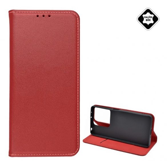 Husă în picioare, piele naturală (FLIP, deschidere laterală, suport pentru desktop) BURGUNDY Xiaomi Redmi Note 13 5G