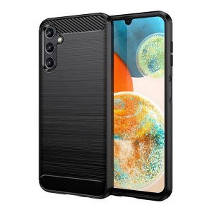 Protector de telefon din silicon (rezistenta la impact, colt cu perna de aer, periat, model carbon) NEGRU Samsung Galaxy A35 5G (SM-A356)