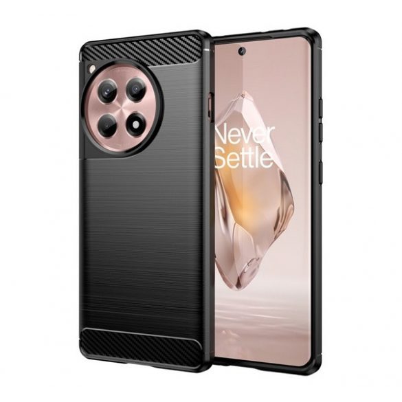 Husă silicon pentru telefon (rezistent la șocuri, călcâi pernă de aer, periat, model de carbon) negru OnePlus 12R 5g