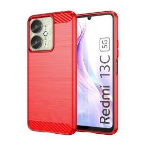 Protector de telefon din silicon (rezistenta la impact, colt cu perna de aer, periat, model carbon) RED Xiaomi Redmi 13C