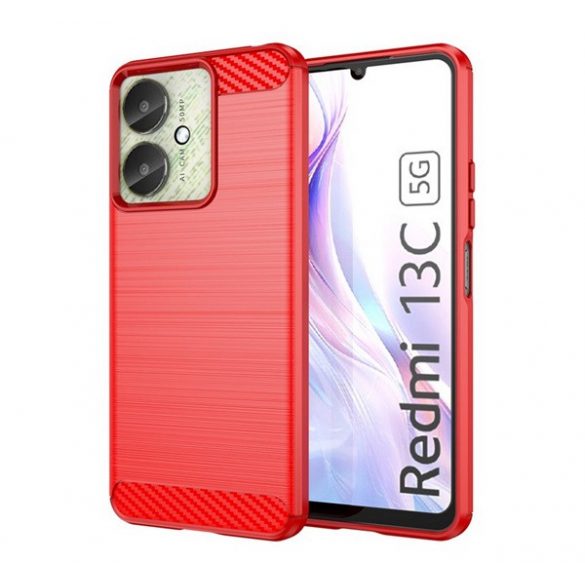 Protector de telefon din silicon (rezistenta la impact, colt cu perna de aer, periat, model carbon) RED Xiaomi Redmi 13C