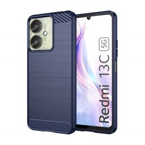 Protector de telefon din silicon (rezistenta la impact, colt cu perna de aer, periat, model carbon) ALBASTRU INCHIS Xiaomi Redmi 13C