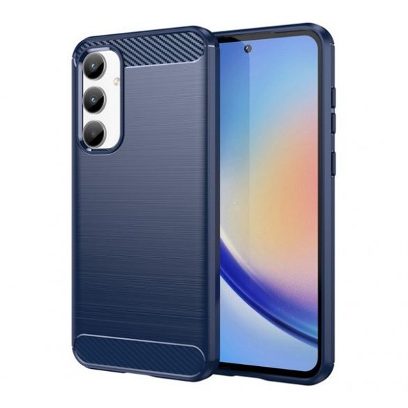 Protector de telefon din silicon (rezistenta la impact, colt cu perna de aer, periat, model carbon) ALBASTRU INCHIS Samsung Galaxy A35 5G (SM-A356)