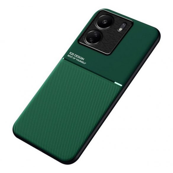 Protectie din plastic pentru telefon (cadru din silicon, rezistenta la impact, magnetic, spate cu efect piele, dungi) VERDE INCHIS Xiaomi Redmi 13C