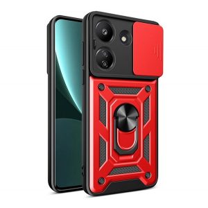 Protector de telefon din plastic Defender (rezistenta la impact, interior din silicon, inel de retinere, protectie camera) ROSU Xiaomi Redmi 13C