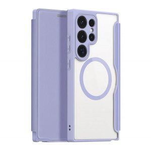 Husă DUX DUCIS SKIN X PRO în picioare, efect piele (FLIP, deschidere laterală, wireless, MagSafe) PURPLE Samsung Galaxy S24 Ultra (SM-S928)