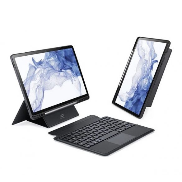 Husa DUX DUCIS in picioare, efect piele (FLIP, tastatura magnetica bluetooth, suport desktop, QWERTY, limba engleza) NEGRU Samsung Galaxy Tab S7 LTE 5G (SM-T876), Galaxy Tab S7 LTE (SM-T875), Galaxy Tab S7 WIFI ( SM-T870)