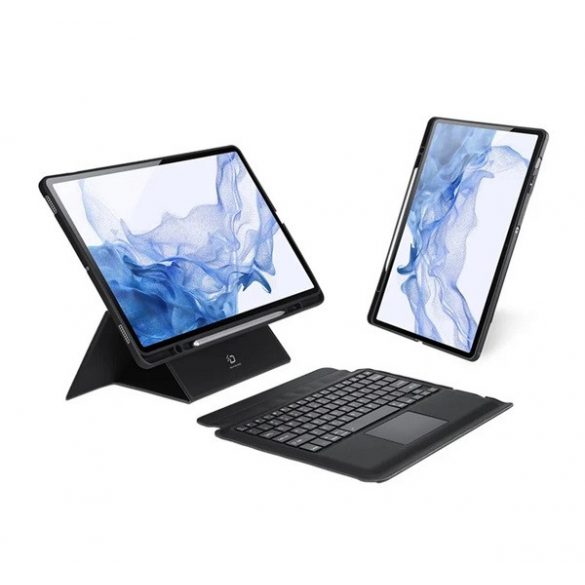 Husa DUX DUCIS in picioare, efect piele (FLIP, tastatura magnetica bluetooth, suport desktop, QWERTY, limba engleza) NEGRU Samsung Galaxy Tab S7 FE 5G (SM-T736), Galaxy Tab S7 FE WIFI 12.4 (SM-T733), Galaxy Tab S7 FE WIFI (SM-T730)