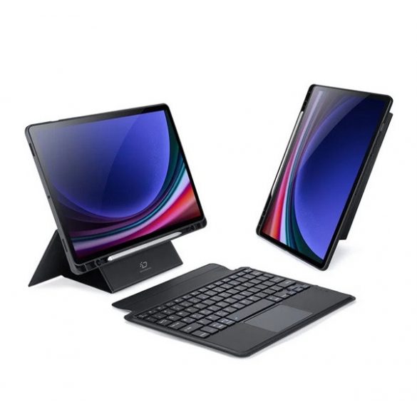 Husa DUX DUCIS in picioare, efect piele (FLIP, tastatura magnetica bluetooth, suport desktop, QWERTY, engleza) NEGRU Samsung Galaxy Tab S9 LTE ​​​​(SM-X716), Galaxy Tab S9 WIFI (SM-X710)