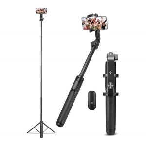 SPIGEN S560W selfie stick (universal, buton de control bluetooth, trepied, 162 cm înălțime, rotativ 190°) NEGRU