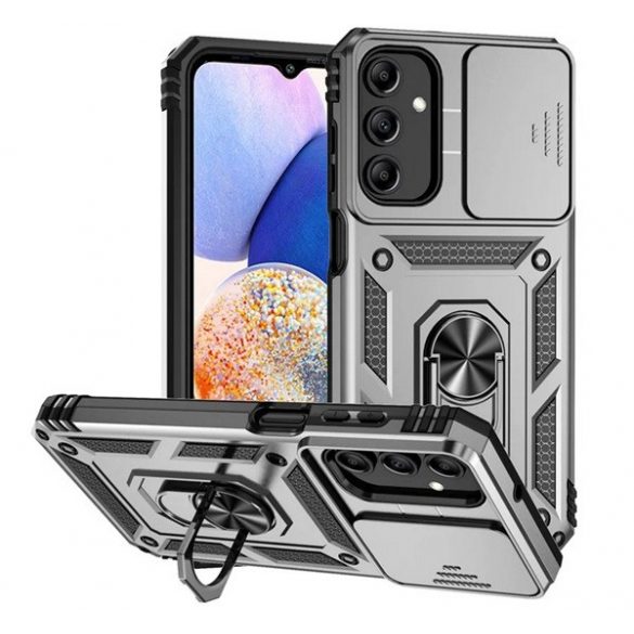 Protector de telefon din plastic Defender (rezistență la impact, interior din silicon, inel de reținere, protecție pentru cameră) SILVER Samsung Galaxy A15 (SM-A155), Galaxy A15 5G (SM-A156)