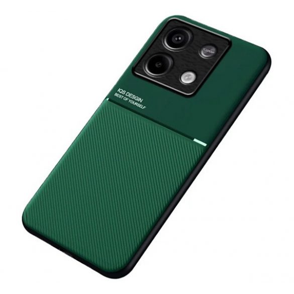 Protectie din plastic pentru telefon (cadru din silicon, rezistenta la impact, magnetic, spate cu efect piele, dungi) VERDE INCHIS Xiaomi Redmi Note 13 5G