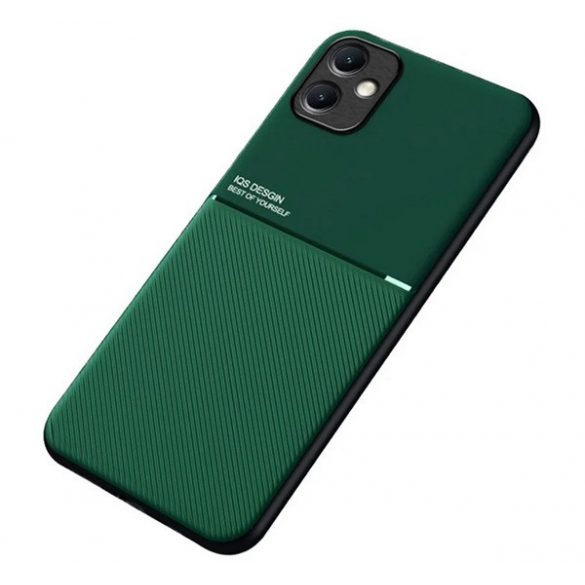 Protectie din plastic pentru telefon (cadru din silicon, rezistenta la impact, magnetic, spate cu efect piele, dungi) VERDE INCHIS Samsung Galaxy A05 (SM-A055F)