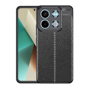 Protector de telefon din silicon (rezistenta la impact, efect piele, model de cusaturi) NEGRU Xiaomi Redmi Note 13 5G