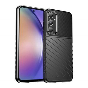 Protectie din silicon pentru telefon (rezistenta la impact, cu dungi, model convex) NEGRU Samsung Galaxy A55 5G (SM-A556)