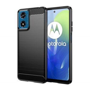 Protector de telefon din silicon (rezistenta la impact, colt cu perna de aer, periat, model carbon) NEGRU Motorola Moto G24, Moto G04