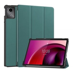 Carcasă în picioare, efect piele (FLIP activ, deschidere laterală, TRIFOLD, suport pentru desktop) VERDE ÎNCHIS Lenovo Tab M11 (TB330)