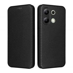 Carcasa in picioare, efect piele (FLIP, deschidere laterala, suport de masa, model carbon) NEGRU Xiaomi Redmi Note 13 4G