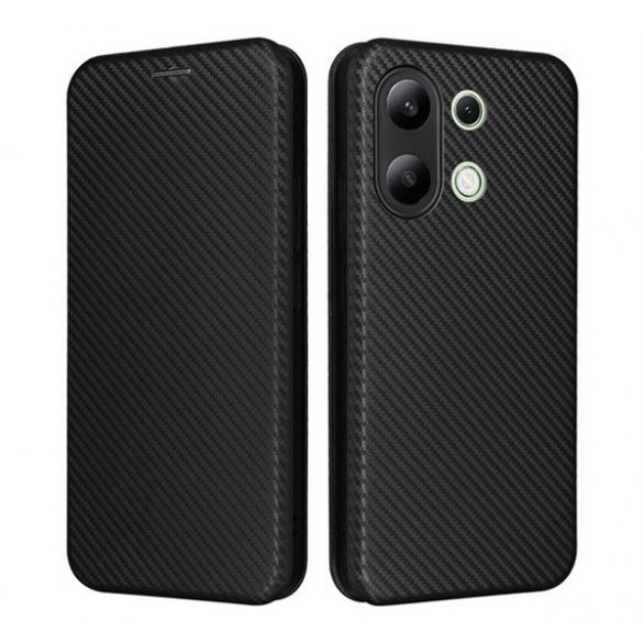 Carcasa in picioare, efect piele (FLIP, deschidere laterala, suport de masa, model carbon) NEGRU Xiaomi Redmi Note 13 4G