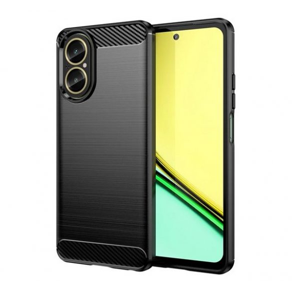 Protector de telefon din silicon (rezistenta la impact, colt cu perna de aer, periat, model carbon) NEGRU Realme C67 4G