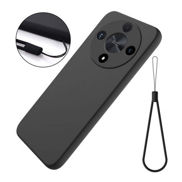 Protector de telefon din silicon (mat, interior din pluș din microfibră anti-zgârieturi, premium + brățară) NEGRU Honor Magic6 Lite 5G