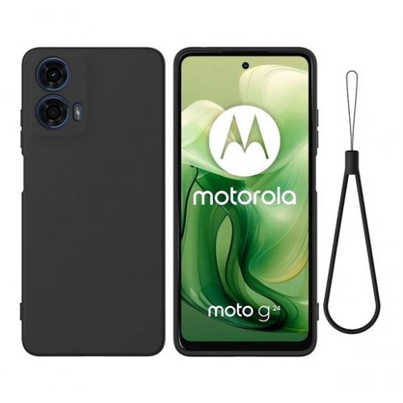 Protector de telefon din silicon (mat, interior din pluș din microfibră anti-zgârieturi, premium + brățară) NEGRU Motorola Moto G24, Moto G04