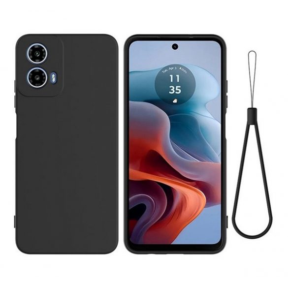 Protector de telefon din silicon (mat, microfibră de pluș interior anti-zgârieturi, premium + brățară) NEGRU Motorola Moto G34 5G (XT-2363)