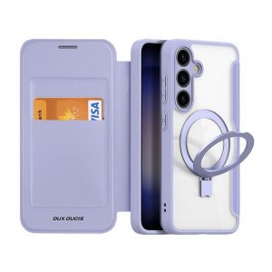 Husa DUX DUCIS SKIN X PRO in picioare, efect piele (FLIP, deschidere laterala, RFID, suport, MagSafe) PURPLE Samsung Galaxy S24 (SM-S921)