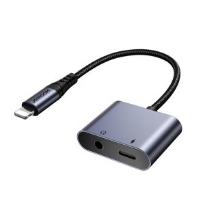 Adaptor audio JOYROOM și cablu de încărcare (distribuitor, lightning + mufa jack de 3,5 mm - lightning, șiret) NEGRU