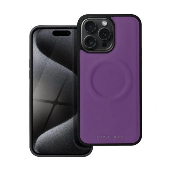 Protector de telefon din silicon ROAR MAG MORNING (efect piele ECO, interior pluș din microfibră, MagSafe) PURPLE Apple iPhone 15 Pro Max