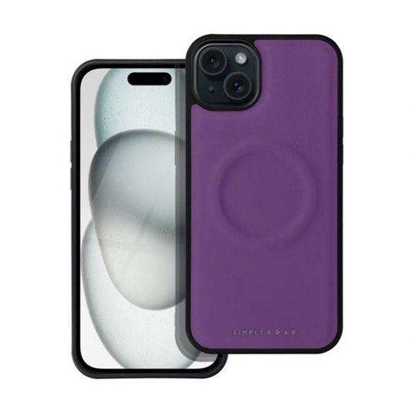 Protector de telefon din silicon ROAR MAG MORNING (efect piele ECO, interior pluș din microfibră, MagSafe) PURPLE Apple iPhone 15 Plus