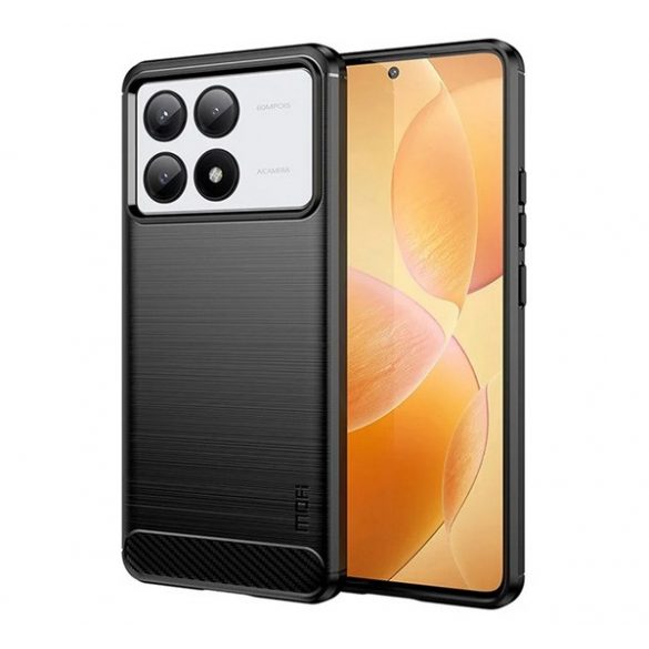 Protector de telefon din silicon MOFI (rezistenta la impact, colt cu perna de aer, periat, model carbon) NEGRU Xiaomi Poco X6 Pro 5G