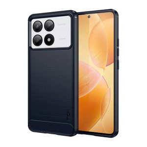 Protector de telefon din silicon MOFI (rezistenta la impact, colt cu perna de aer, periat, model carbon) ALBASTRU INCHIS Xiaomi Poco X6 Pro 5G