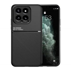 Protectie din plastic pentru telefon (cadru silicon, rezistenta la impact, magnetic, spate cu efect piele, dungi) NEGRU Xiaomi 14 5G