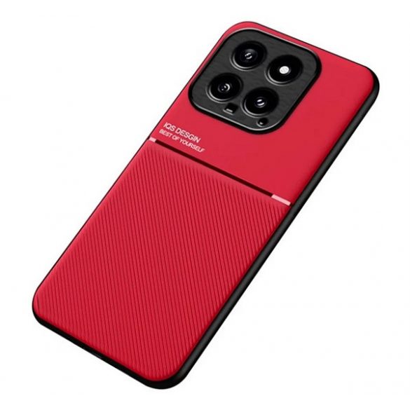 Protectie din plastic pentru telefon (cadru silicon, rezistenta la impact, magnetic, spate cu efect piele, dungi) RED Xiaomi 14 5G