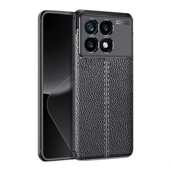 Protector de telefon din silicon (rezistenta la impact, efect piele, model de cusaturi) NEGRU Xiaomi Poco X6 Pro 5G