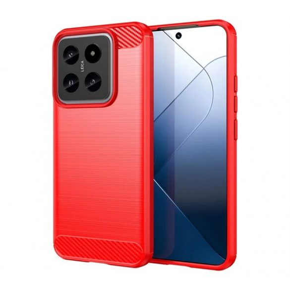 Protector de telefon din silicon (rezistenta la impact, colt cu perna de aer, periat, model carbon) RED Xiaomi 14 5G