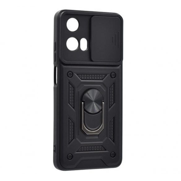 Protectie de telefon din plastic Defender (rezistenta la impact, interior din silicon, inel de retinere, protectie camera) NEGRU Motorola Moto G04