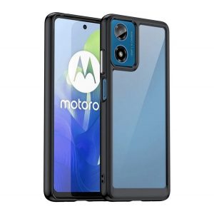 Protectie din plastic pentru telefon (cadru din silicon, rezistenta la impact, spate transparent) NEGRU Motorola Moto G24, Moto G04