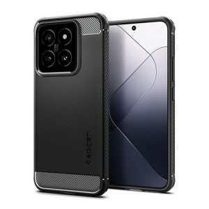 Protectie de telefon din silicon SPIGEN RUGGED ARMOR (rezistenta la impact, colt cu perna de aer, model carbon) NEGRU Xiaomi 14 5G